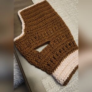Handmade Crochet Brown and Cream Pet Sweater